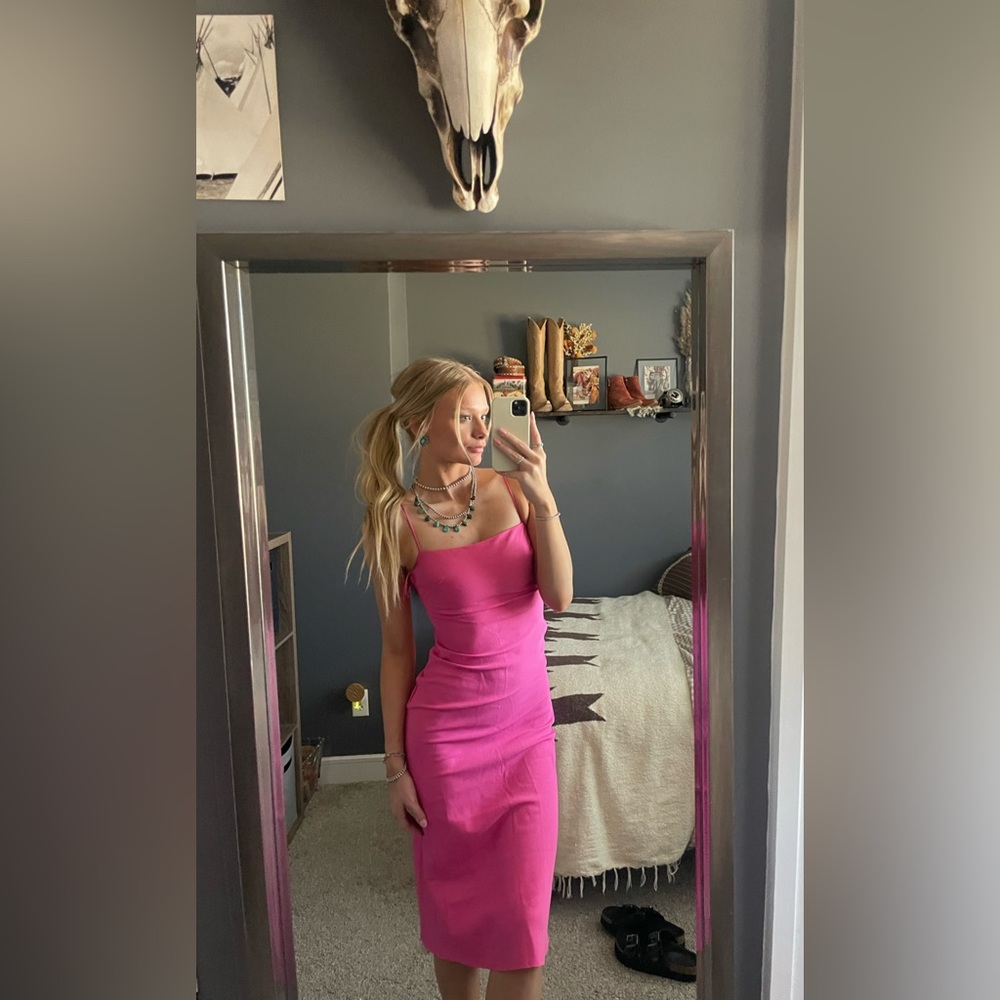 Princess Polly hot pink midi dress